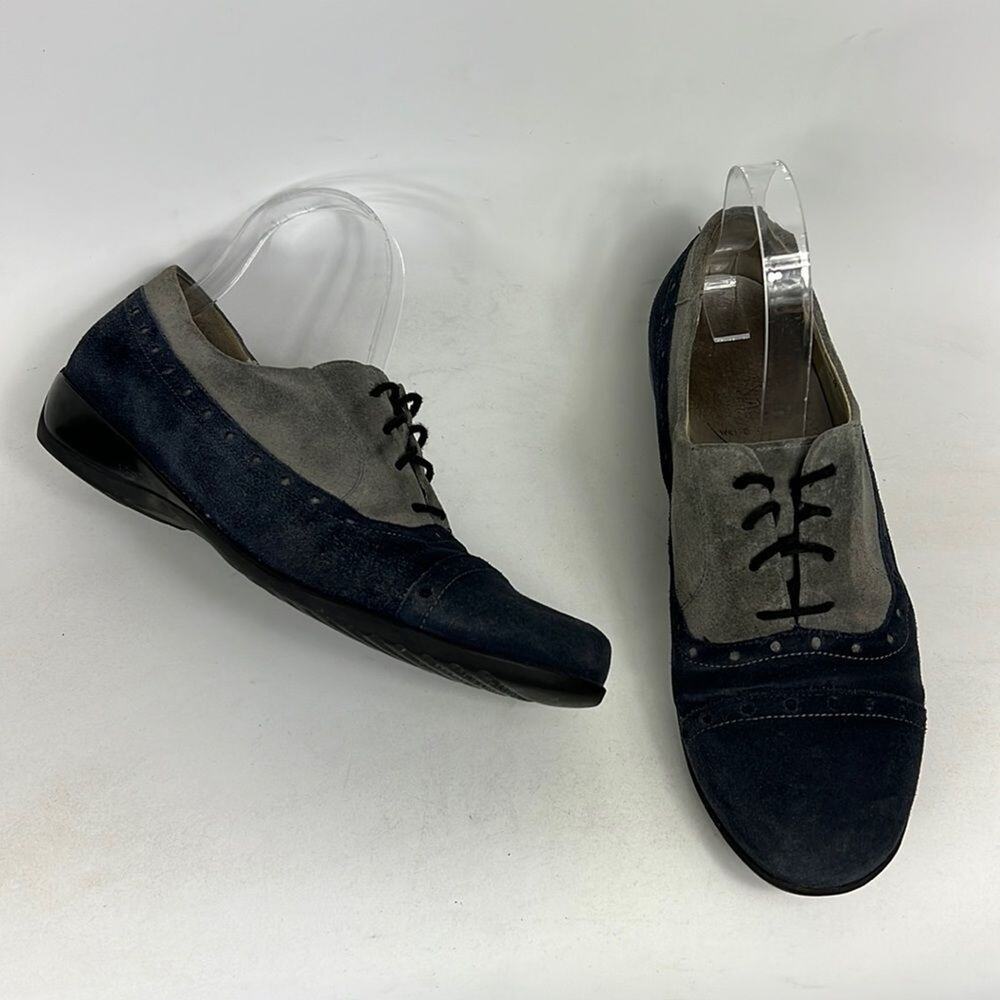 Waldlaufer wing tip saddle shoes us women’s size 7.5 blue grey minimalist suede